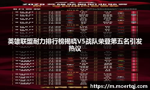 英雄联盟耐力排行榜揭晓V5战队荣登第五名引发热议